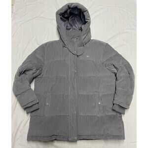levis Puffer Jacket corduroy Hooded Women’s XL Gray Full Zipper W Snap Butto